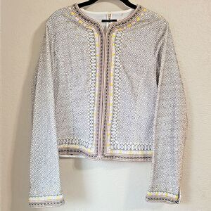 Elie Tahari Womens Embroidered Cotton Silk Blend Jacket Sz Medium Geometric